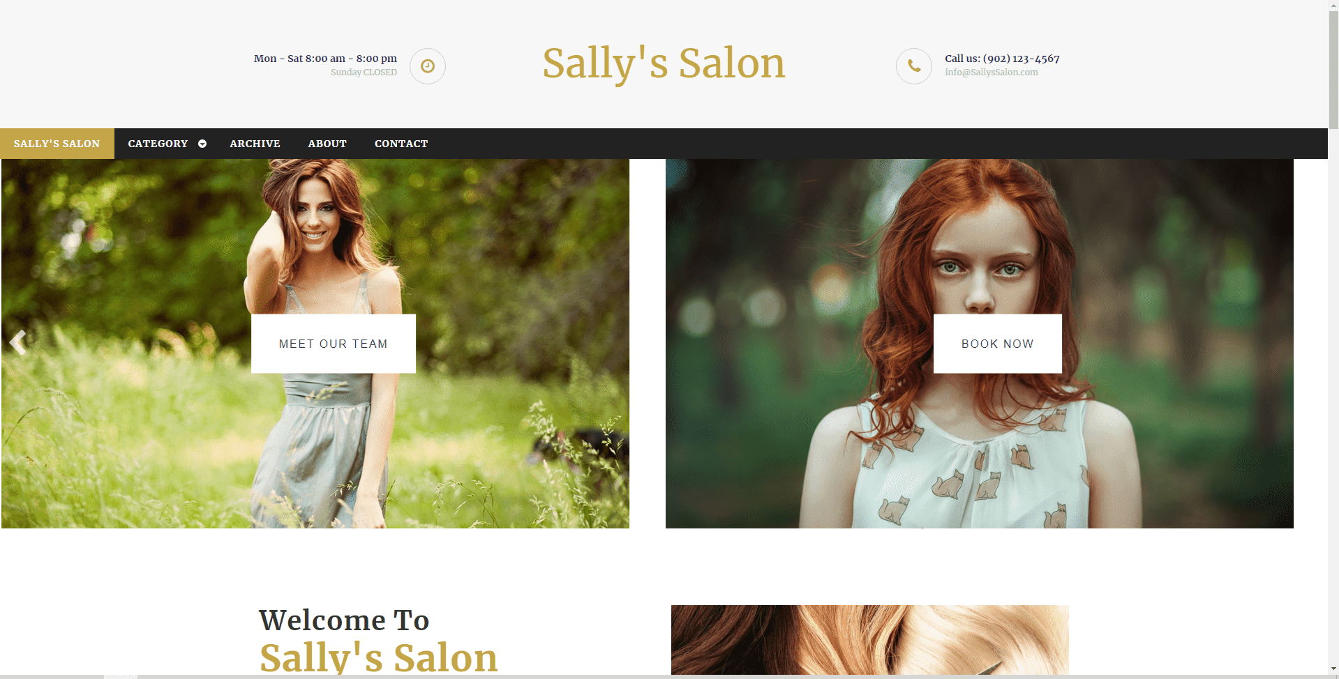 Front page of Sally's salon. Two female presenting models on the front page.